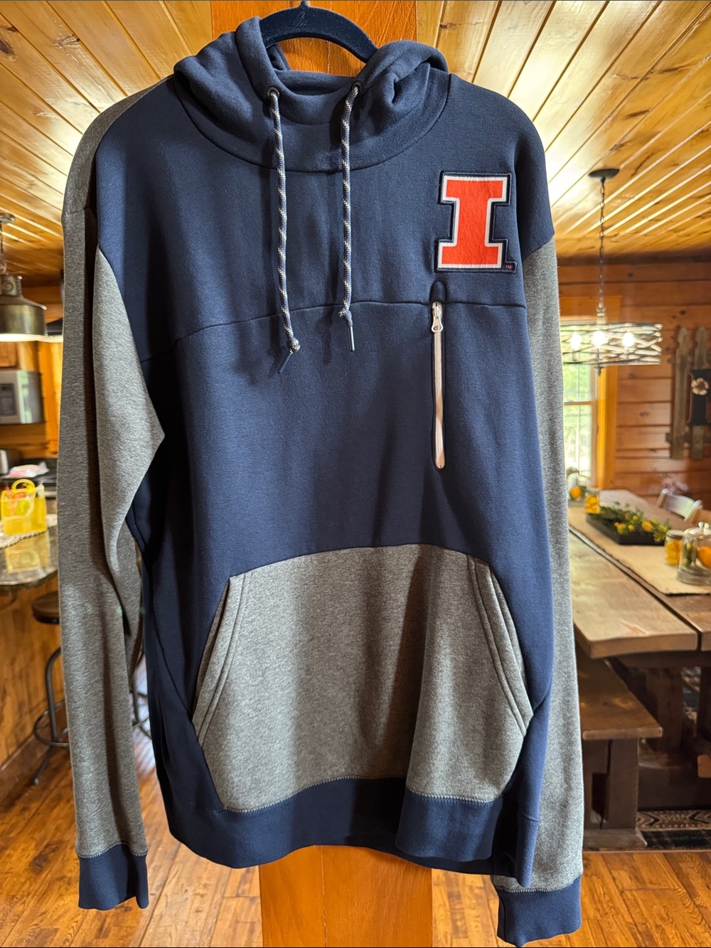 Men’s Nike Fighting Illini Navy Hoodie with Gray Panels and Orange Patch I